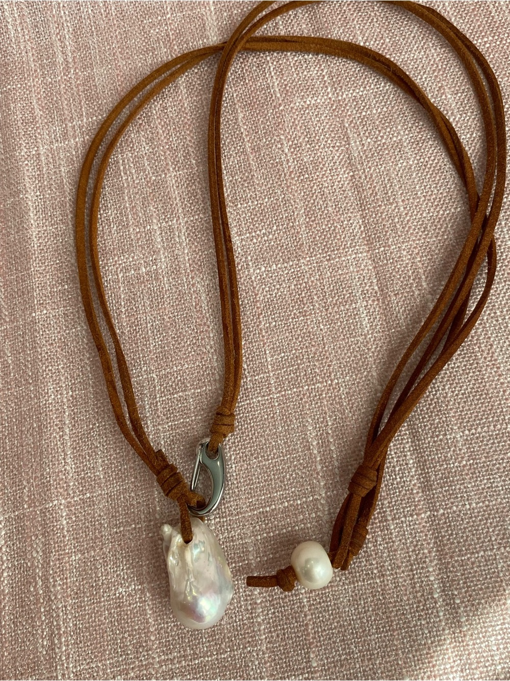 Baroque freshwater Pearl Long Brown Leather Cord Necklace